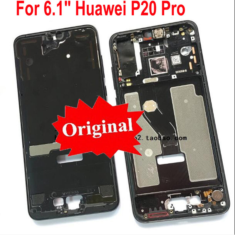 Carcasa de soporte Original bisel frontal/marco medio + Cable flexible de alimentación botones laterales para Huawei P20 Pro CLT-AL01 sin pantalla LCD