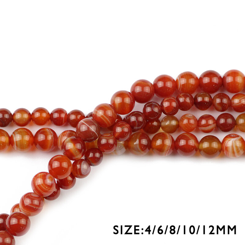 WLYeeS-자연스러운 붉은 줄무늬 줄무늬 홍옥 둥근 공, 4 6 8 10 12mm 보석 팔찌 귀걸이 펜던트 diy용 느슨한 비즈