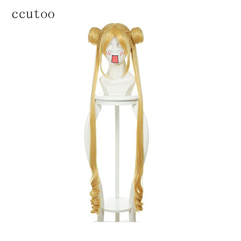 Ccutoo-女性用の長い巻き毛の合成かつら,コスプレ用の耐熱髪,ゴールデンカラー,セーラームーン月野うさぎ,120/47インチ。