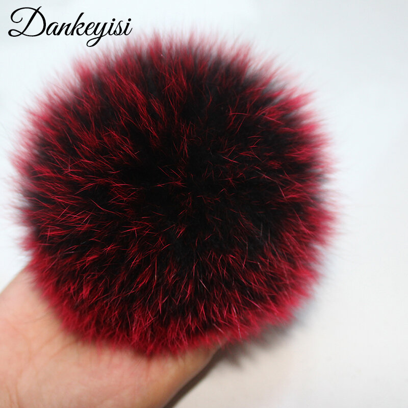 Dankeyisi bolas de pele de raposa real, 15cm pompom pompons para chapéus touca pele de guaxinim natural pompom para luvas e chaveiros