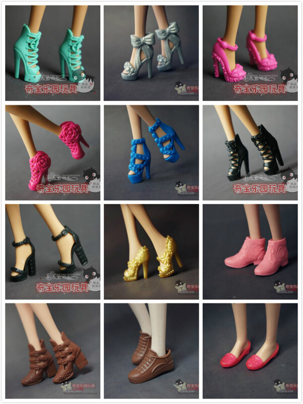 Chaussures pour poupées Barbie originales 1/6, accessoires style mixte, vente en gros, jouets pour bébés filles, cadeau, 20 paires