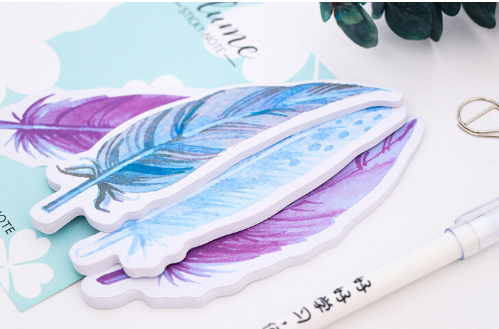 4pcs Novelty Colored feathers Self-Adhesive Memo Pad Sticky Notes memo boards Bookmark School Office Supply papelaria