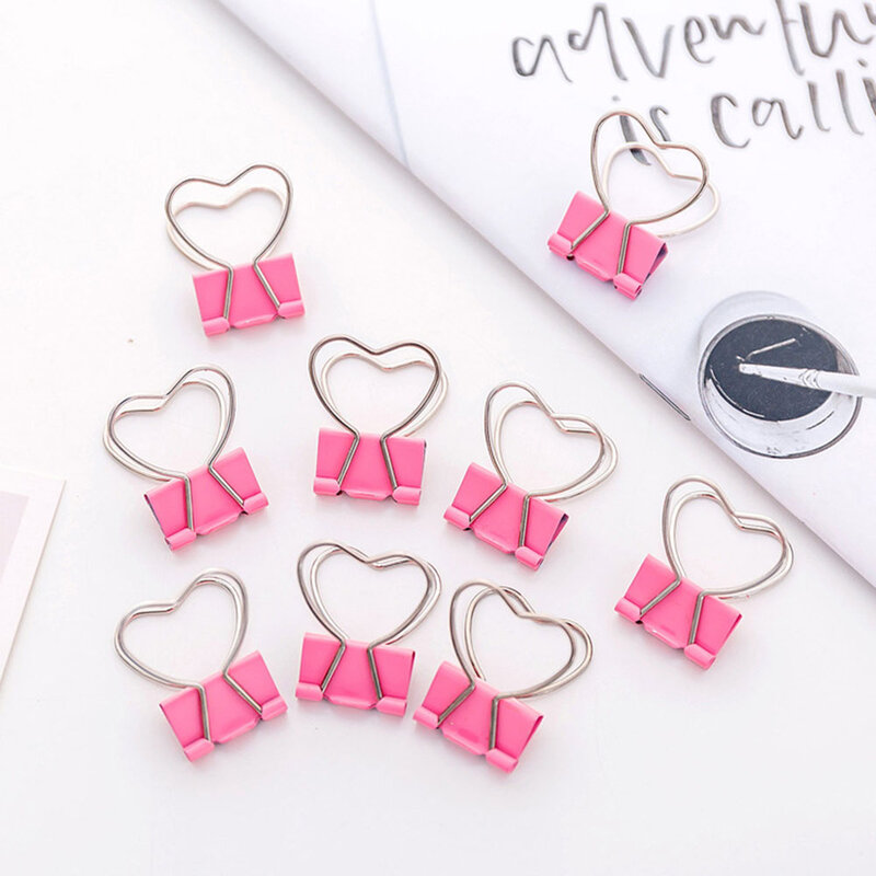 Clip de Metal con forma de corazón para notas, papel de carta, suministros de oficina, color rosa, 5 unids/lote
