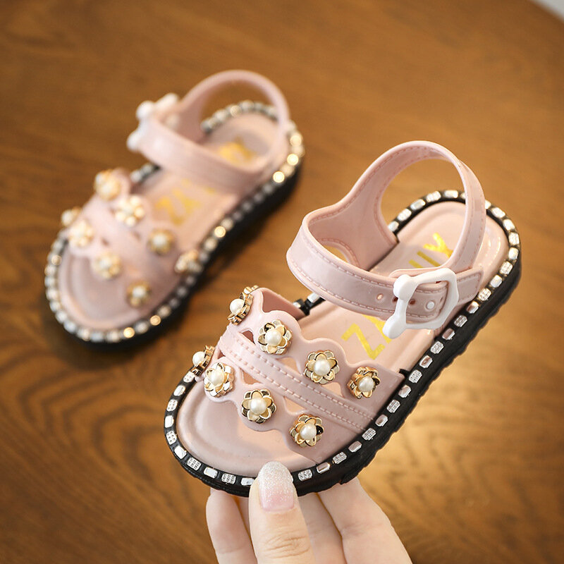 Girls Sandals Summer Kids Shoes PVC Children Beach Sandals Student Girls Party Wedding Shoes Baby Girls Crystal Princess Shoes