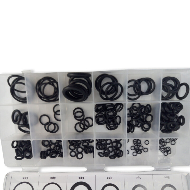 AC9000 Acecare o-ringi silikonowa czarna uszczelka/gumowe zamienniki uszczelnienie 18 rozmiarów/225 sztuk z plastikowym pudełkiem czarny