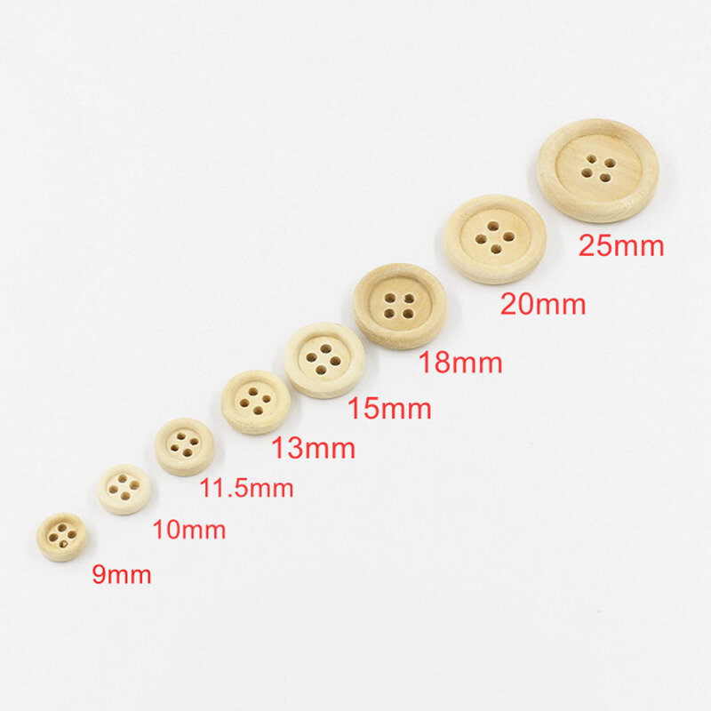 30-100PCS ขนาดรอบปุ่มปุ่มไม้ธรรมชาติสี4-Holes Scrapbooking DIY เย็บอุปกรณ์เสริม