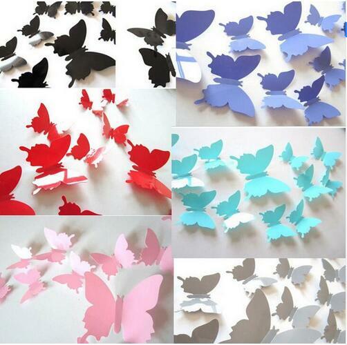 12Pcs/Lot DIY PVC 3D Butterfly Fridge Magnets Wall Stickers Adhesive Poster Bathroom Kitchen Decals Kids Room Home Decoration