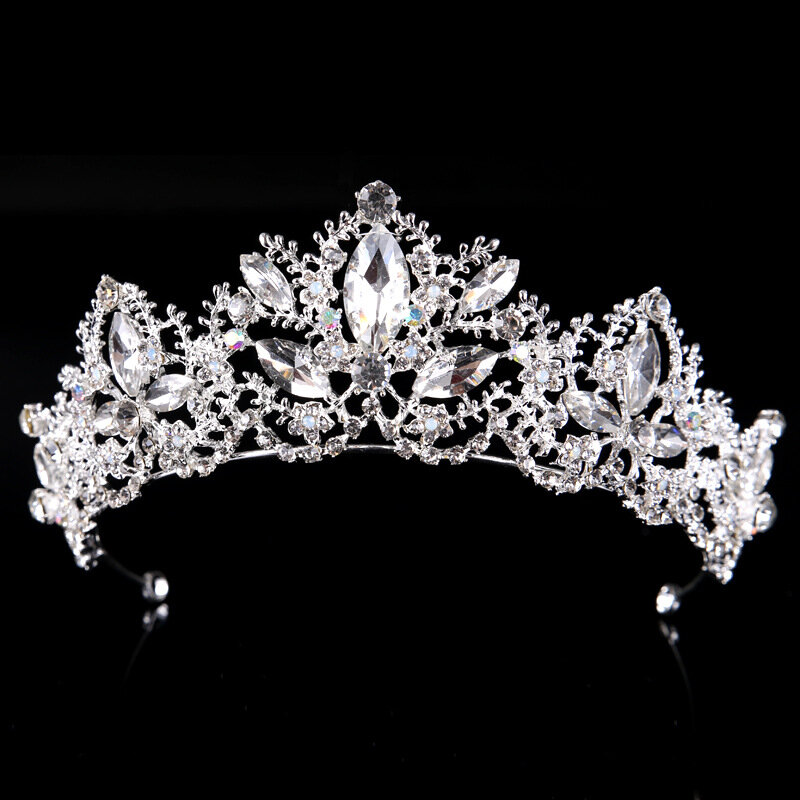 Mode Baru Barok Kristal Mewah AB Mahkota Pengantin Tiara Warna Emas Muda Tiara Mahkota untuk Wanita Pengantin Aksesori Rambut Pernikahan
