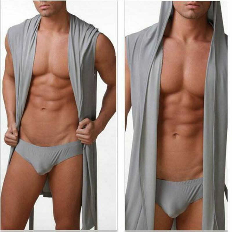 Batas sedosas para hombre, ropa de dormir cómoda e informal, sin mangas, con capucha, viscosa, novedad de 2019