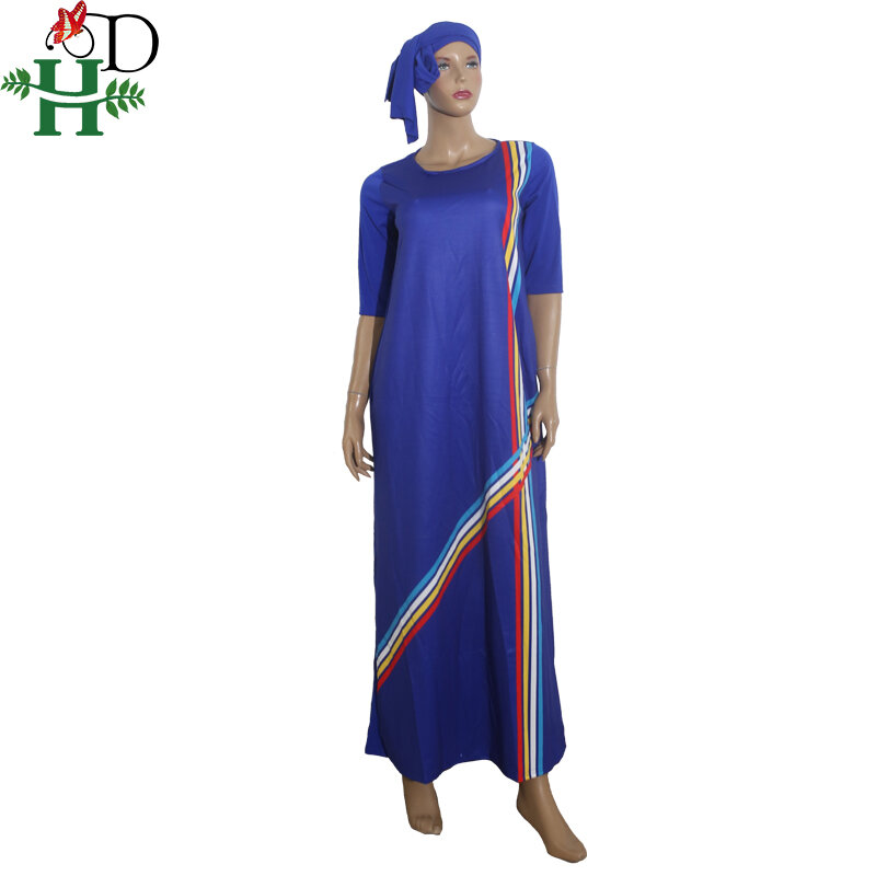 H&D African Print Dashiki Clothes Women Dress Plus Size Ankara Robe Africaine Maxi Dresses Short Sleeve Loose Dress with Turban