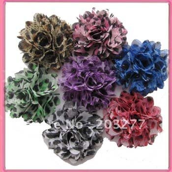 Free shipping!24pcs/lot 2inch  New  chiffon leopard fabric flowers  7colors for your choice