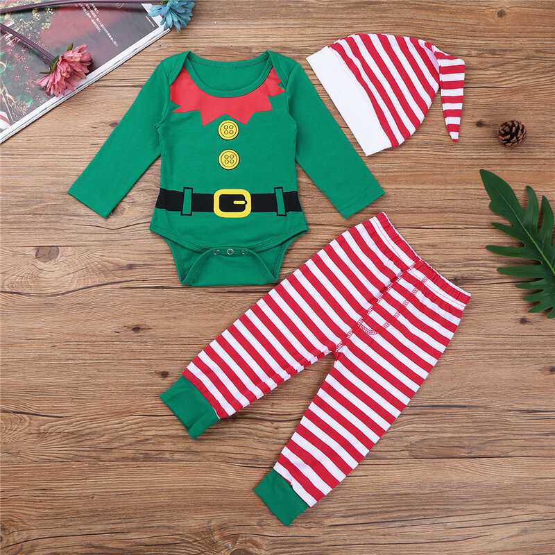 High Quality Baby Boy Girl Autumn Christmas xmas Clothes Set Toddler Baby Boys Girls Romper Pant Hat Outfits Clothes