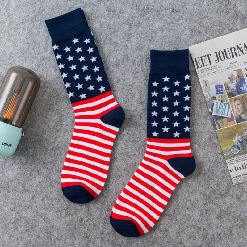 Calcetines de algodón a rayas de la bandera americana de Trump, calcetines deportivos, 1 par