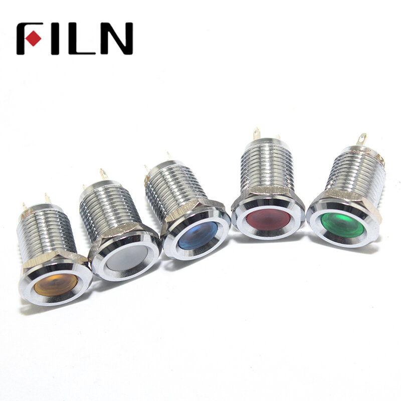 FILN-Lámpara de señal piloto, 12mm, 12v, 24v, 110v, luz led roja, azul, verde, Blanca