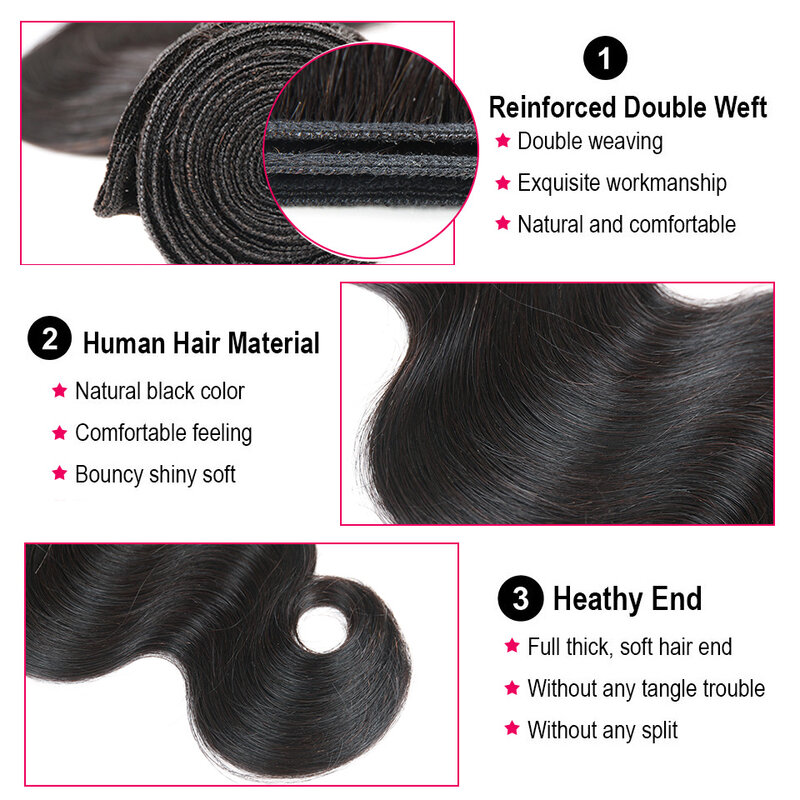 Preto pérola pré-colorido pacotes de cabelo humano remy extensão do cabelo 1 /3 pacote onda do corpo cabelo tecelagem 100g