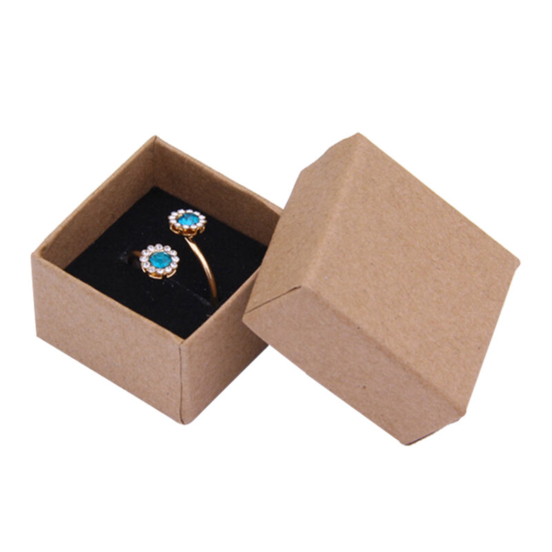 4x4x3cm Ring Box 24pcs Kraft Earrings/Pendant Gift Boxes High Quality Jewelry Organizer Display Paper Packaging Black Sponge