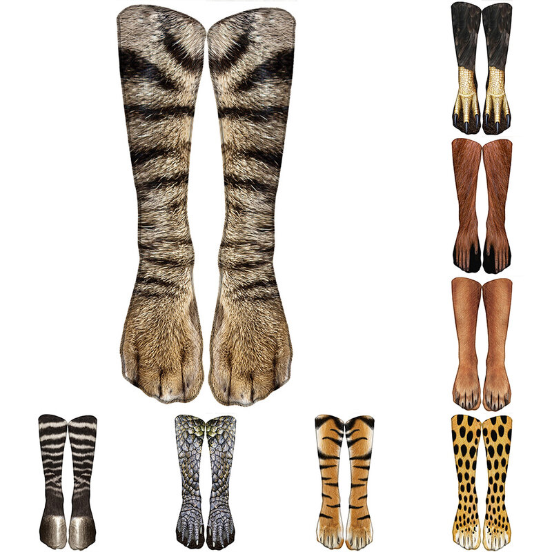 Engraçado leopardo tigre meias de algodão para mulheres feliz animal kawaii unisex meias harajuku bonito casual alta tornozelo meias femininas festa