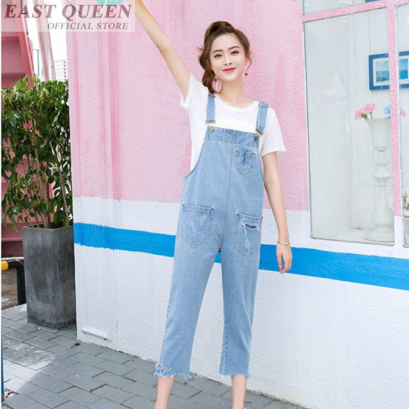 Wanita Jumpsuits 2018 Denim Jeans Overall untuk Wanita Elegan Ankle-Length Celana Kantor Kantong Jumpsuit Rompers DD567 L