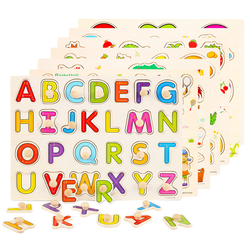 Baby Kids Childrens Education Wooden Puzzle Toys Wooden Learning ABC Alphabet Letter Cards Cognitive Toys Gift