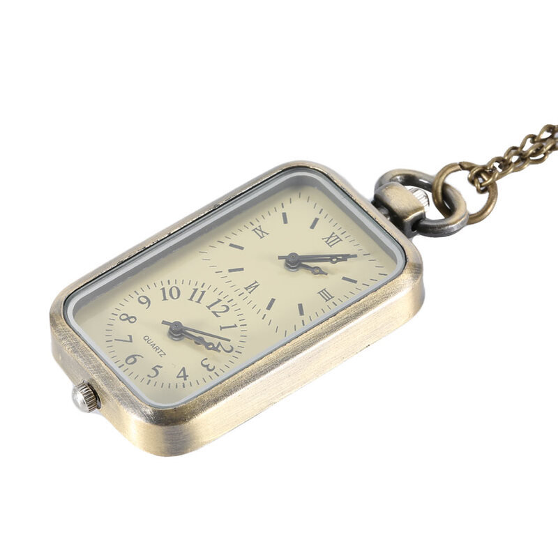 Steampunk Taschenuhr Dual Doppel Zeit Zone Bewegung Halskette Kette Uhr Rechteck Zifferblatt Vintage Quarz Uhren LL @ 17