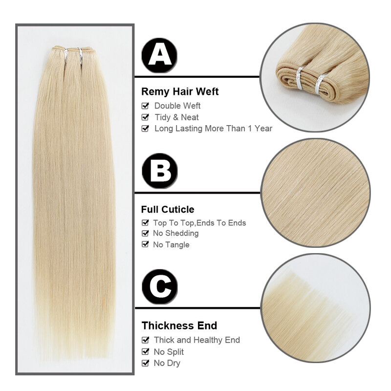 FOREVER HAIR – Extensions de cheveux naturels Remy lisses, tissage de trame, couleur blond platine, 16, 18, 20 pouces, 100g/pièce