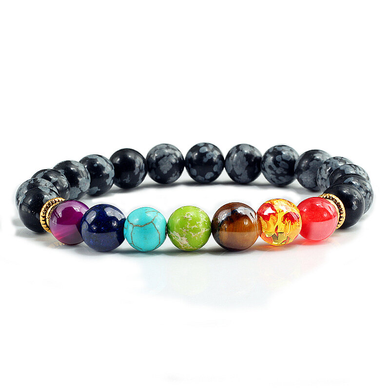 Bracelet en pierre naturelle pour hommes, gourmette élastique constituée de perles équilibrées en forme de l’œil de tigre chakra pour la prière de bouddha et des seances de yoga
