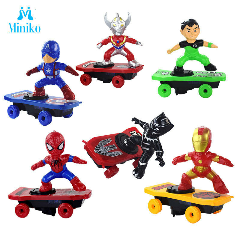Niños truco patinete de juguete SpiderMan Iron Man Capitán América juguete electrónico de dibujos animados figura de acción con luz de música