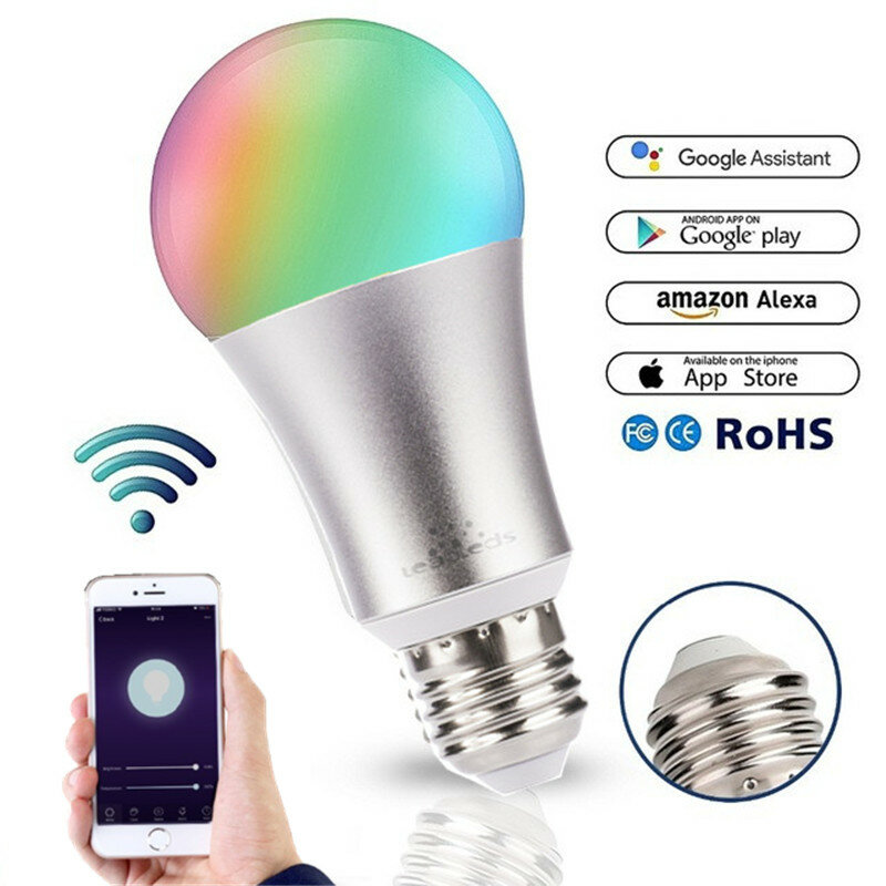 2019 년 신제품 메타 7W RGB LED 와이파이 스마트 전구 볼 램프 E27, 밝기 조절 가능한 컬러 LED 전구 알렉사 구글 홈 iOS 앱 컨트롤