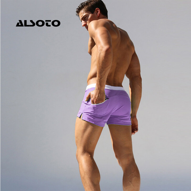 ALSOTO กางเกงขาสั้นซิปกระเป๋า Casual Mens กางเกงขาสั้นแห้งเร็ว Boardshorts Joggers ผู้ชายกางเกงว่ายน้ำฤดูร้อน Mens สั้น Homme masculino