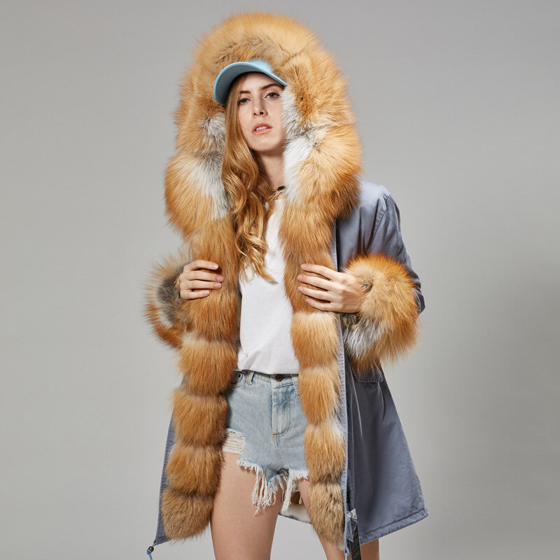 Maomaokong fashion women's clothing Fox fur big fur collar Fur coat Parker Removable lining