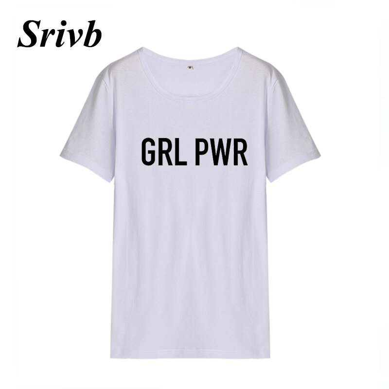 Srivb Grl Pwr Letter Women Short Sleeve Harajuku 2018 Summer Cotton Plus Size Tee Shirt Femme Hipster Loose Women T-shirt Tops