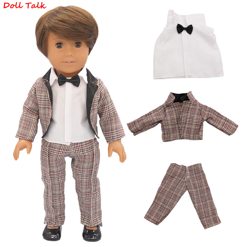 3 teile/satz Anzug Puppe Outfit Für 43cm Baby-Smoking Mantel + T-shirt + Hose Set Für 18 Zoll Amerian puppe Kleidung Kind der Geschenk Schuhe DIY