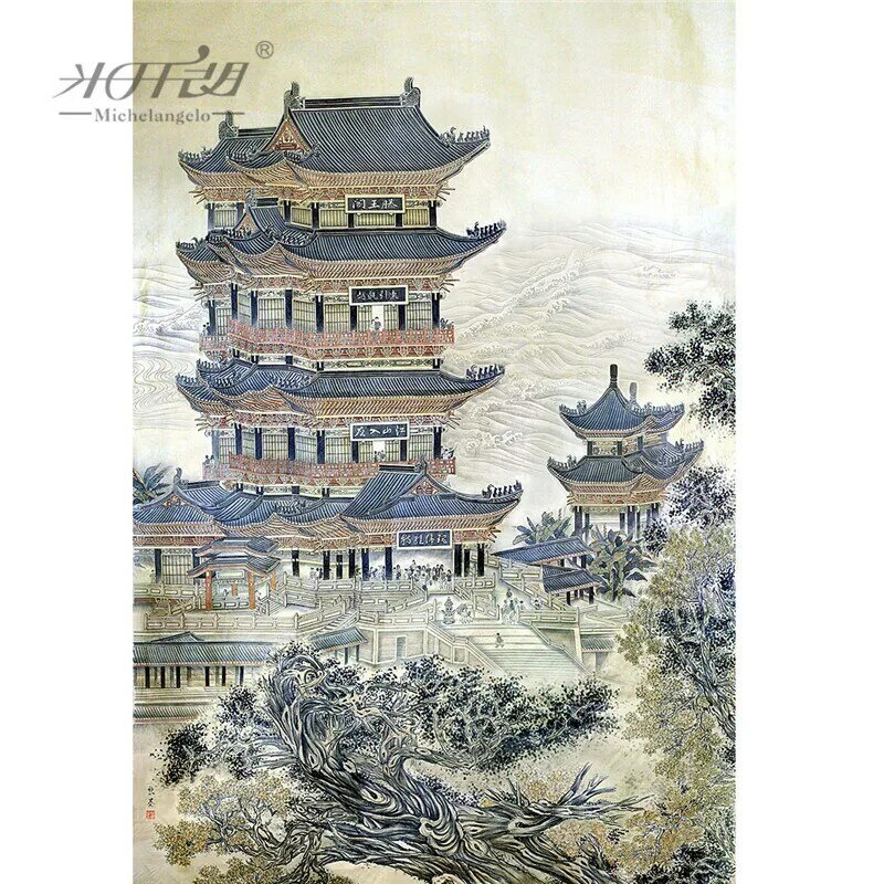 Puzzle di legno di Michelangelo 500 1000 pezzi pittura murale decorativa del giocattolo educativo del padiglione cinese antico maestro Tengwang