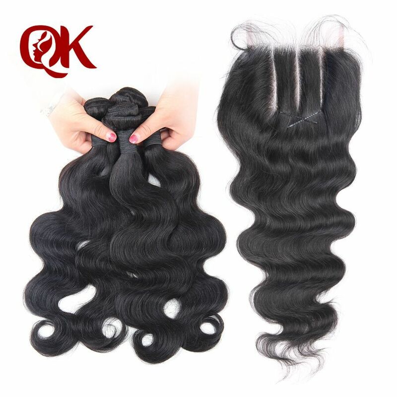 QueenKing Hair Brazilian Body Wave Remy Hair 4 Bundles With 5X5 3 Part Lace Closure