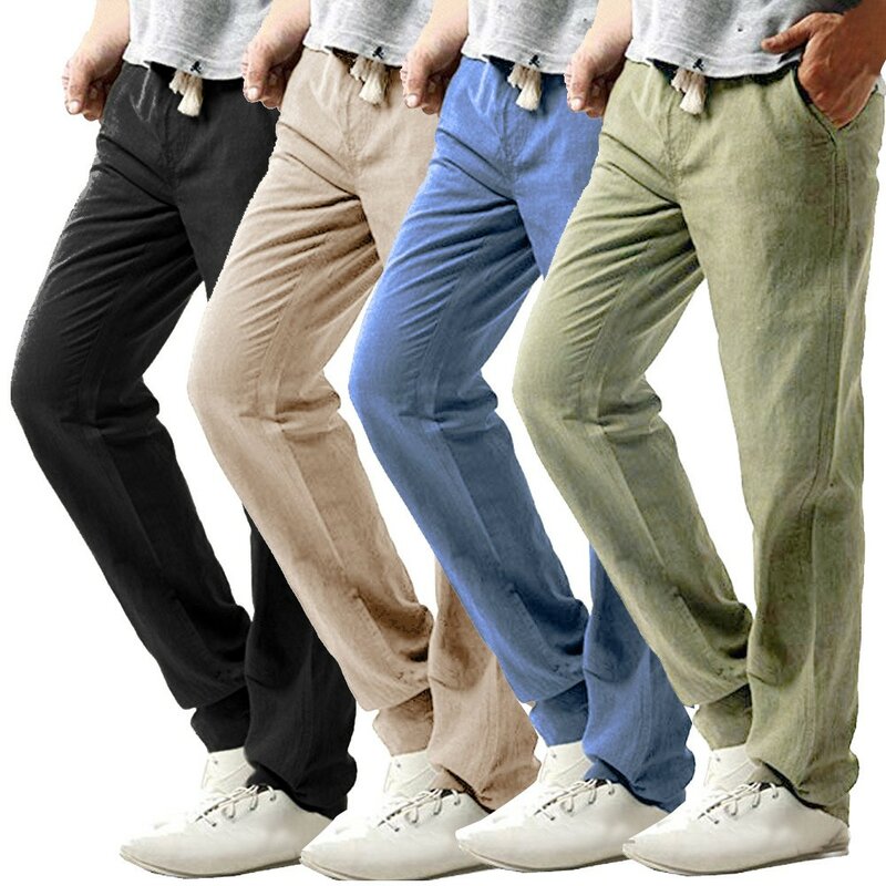 2019 Summer Men's Casual Slim Strandhosen Linen Hose Pant Solid Trousers 3XL joggers streetwear pantalones hombre