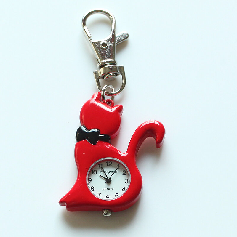Reloj de cuarzo con diseño de gato colorido para niño y niña, pulsera con cadena de anillo Kry, color negro, regalo para niños