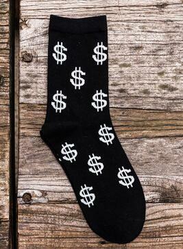 Novidade Men's Long Socks, 3D Modelado, Harajuku, Dinheiro, Dólar, Algodão, Feminino, 100 Pares por lote