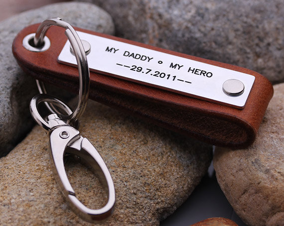 Personnalisé En Cuir porte-clés-Estampé À La Main en cuir porte-clés-Père Jour En Cuir Porte-clés