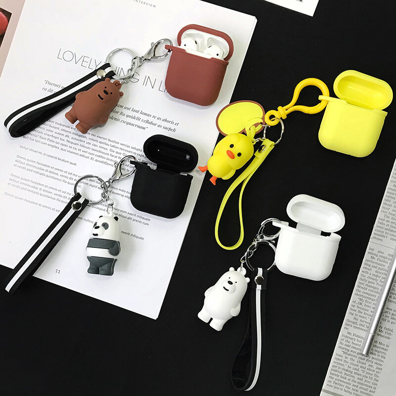 Силиконовый наушник чехол для Air Pods i10 TWS Защитная крышка милая, картонная панда брелок-игрушка для Apple Airpods зарядная коробка