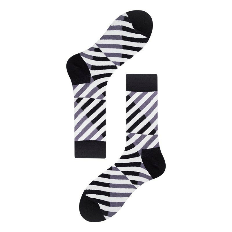 PEONFLY-Calcetines de estilo Harajuku para hombre, medias de algodón peinado con estampado de gato y puntos a cuadros, color blanco y negro, estilo Hip Hop, novedad de 2019