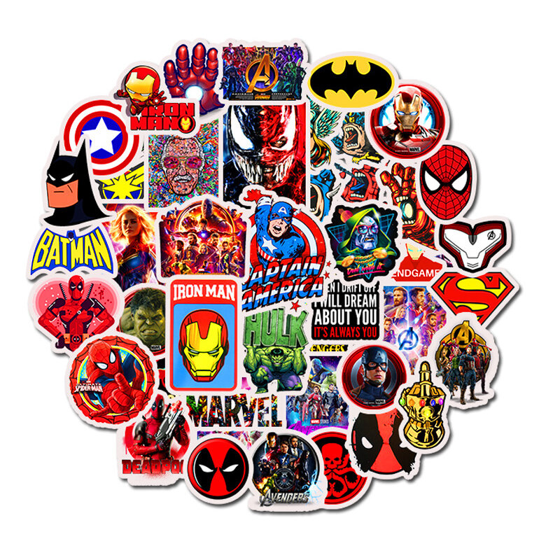 50 pièces/ensemble Avengers Endgame autocollants Marvel jouets Super héros Hulk Iron Man Spiderman capitaine voiture américaine autocollant pour bagages enfants
