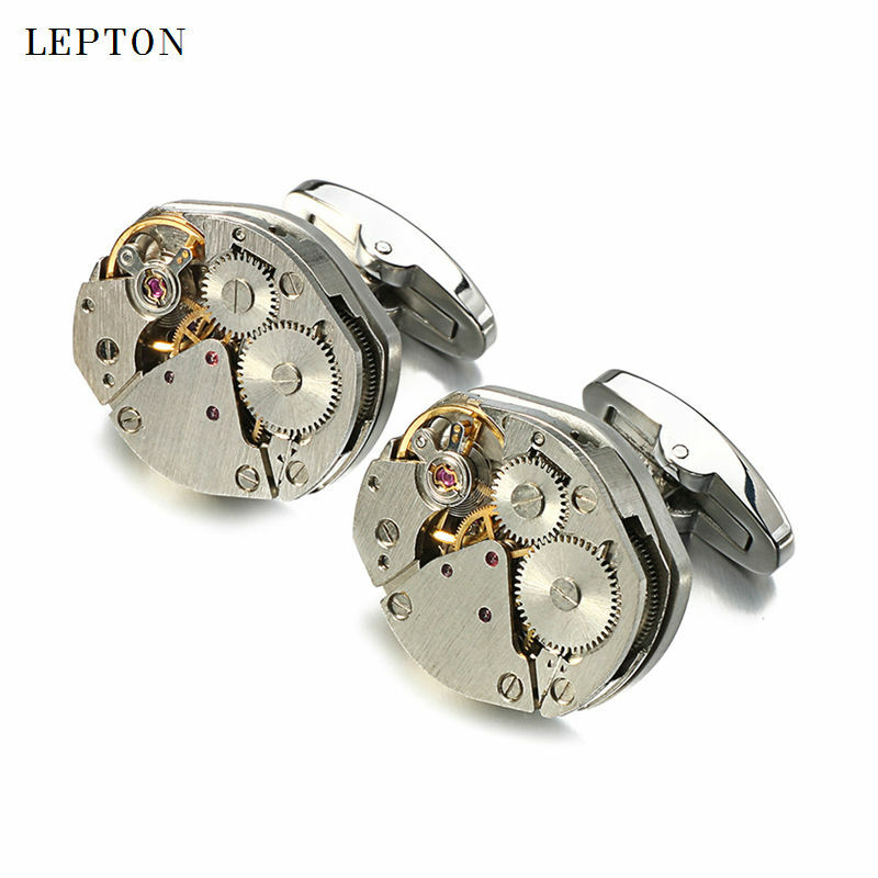 Lepton spinki do mankietów z ruchomymi tarczami zegara dla mężczyzn biznes Steampunk Gear mechanizm spinki do mankietów mężczyźni mankiet ślubny linki Relojes gemelos
