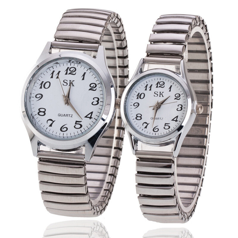 Männer Frauen Mode Armbanduhren Paar Flexible Stretch Band Quarz Uhren Mann und Damen Kleid Uhr Einfache Casual Uhren