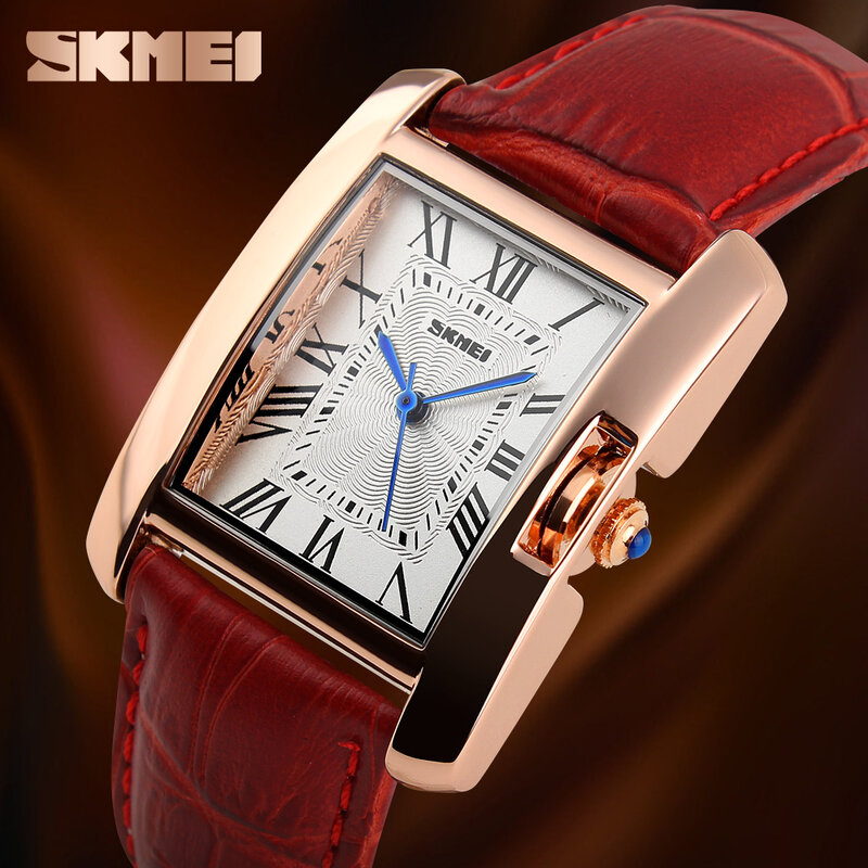 SKMEI-Montres à quartz en cuir pour femmes, montres-bracelets étanches pour dames, horloge rétro élégante, marque de mode