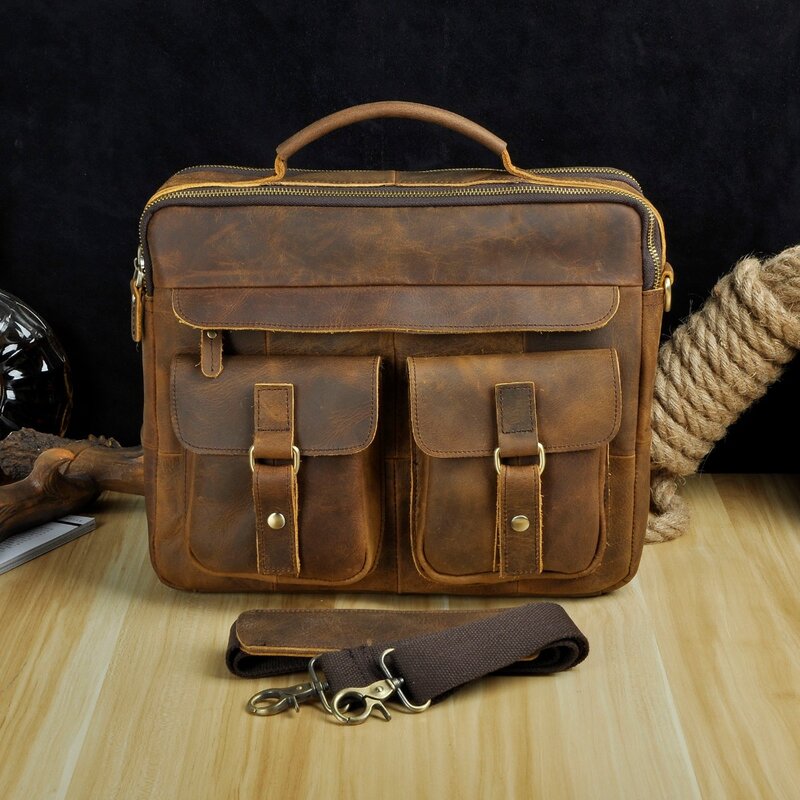 Портфель мужской деловой кожаный под старину, кейс для ноутбука 13 дюймов, портфель-атташе на одно плечо, B207