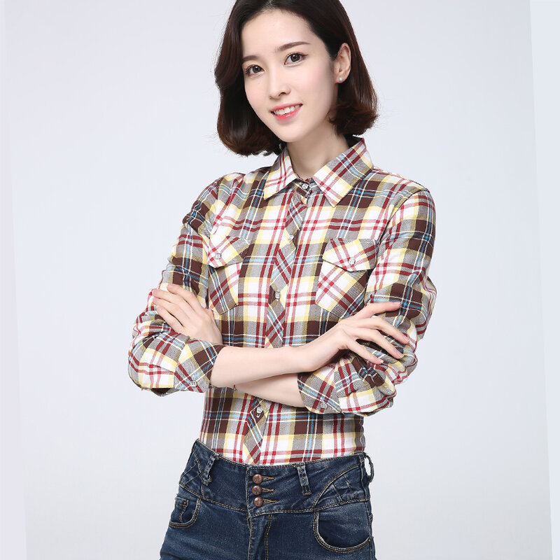 NEW 20 Colors Winter Women Thick Fleece Plaid Warm Shirts Casual Plus Velvet Blouse Office Lady Female Long Sleeve Tops T8N301F