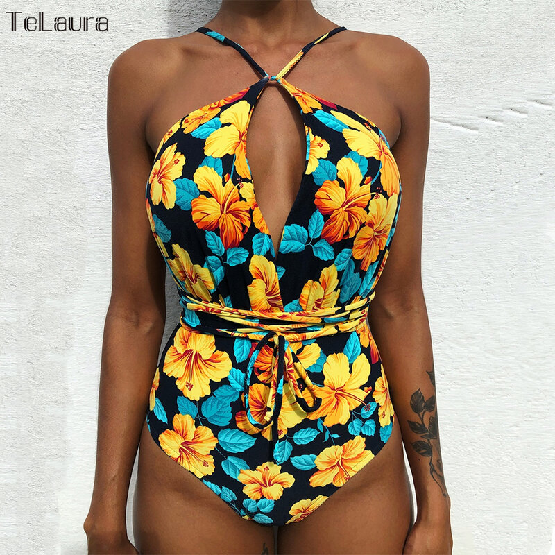 2019 Sexy de Uma Peça Swimsuit Swimwear Das Mulheres Empurrar Para Cima Monokini Bandage Bodysuit Beach Wear Maiô Cruz Criss Nadar Terno