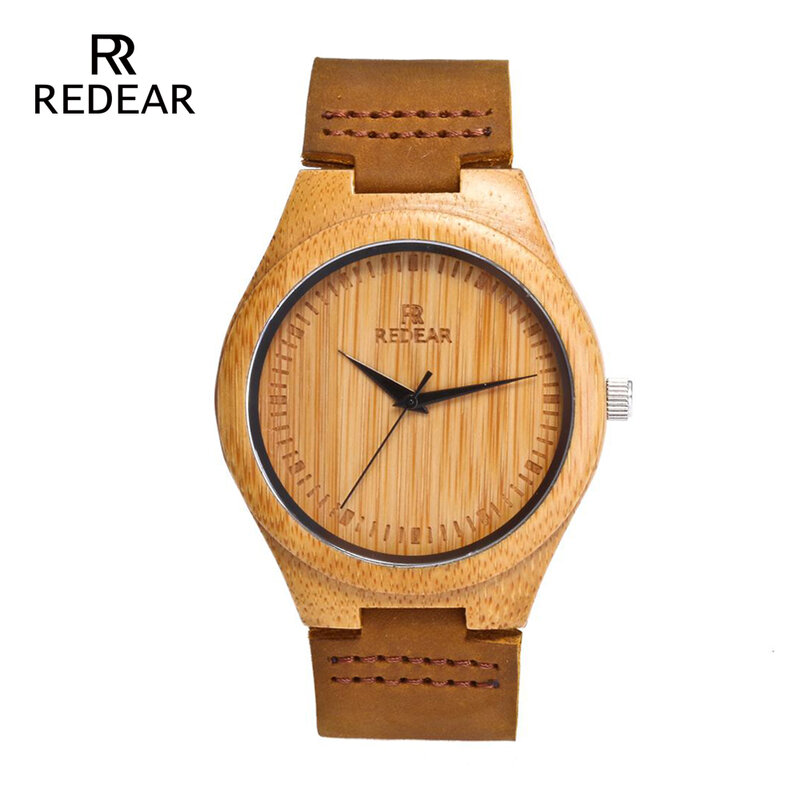 REDEAR-Reloj de pulsera de cuarzo hecho a mano para hombre, pulsera de cuero Real, regalo de boda, envío directo, 2019