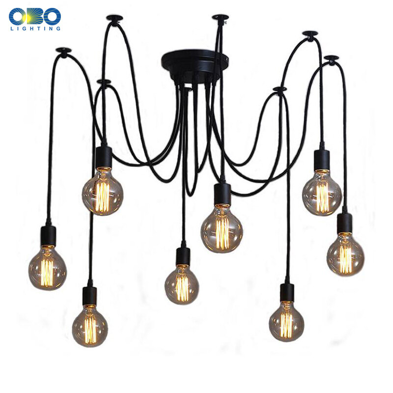 DIY Vintage Black Cord Multiple Light Sources Simple Pendant Lamp Dining Room Coffee 1-2m Wire Spider Pendant Lights