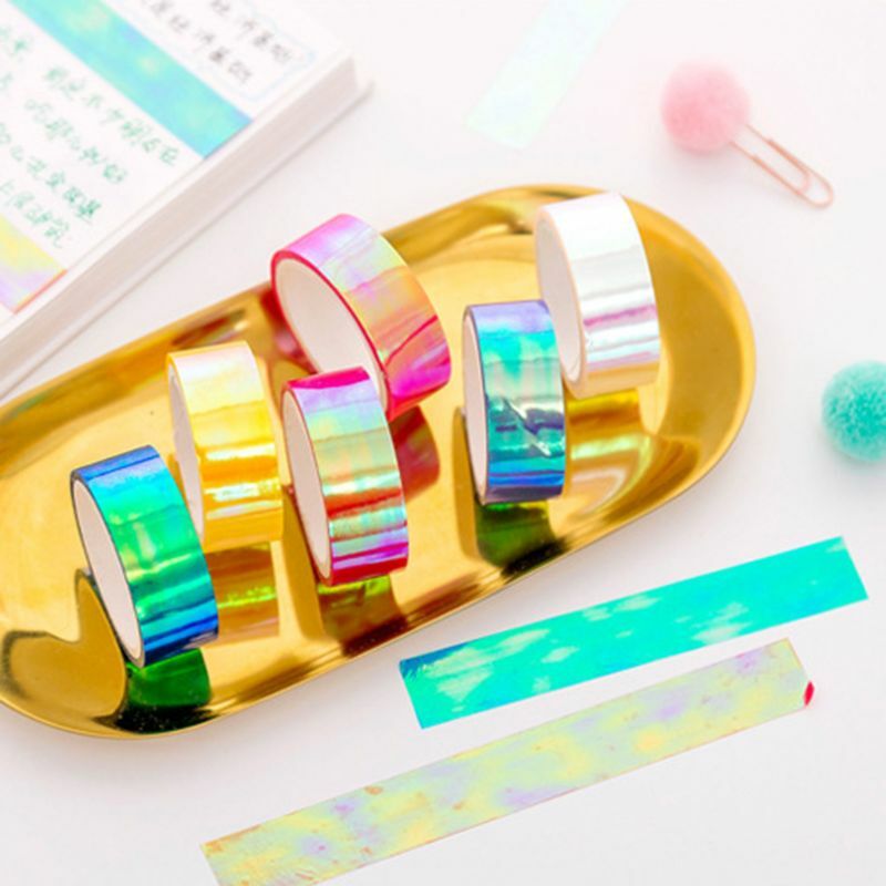 Glitter Rainbow Laser Washi Tape Stationery Scrapbooking Dekoratif Pita Perekat DIY Masking Tape